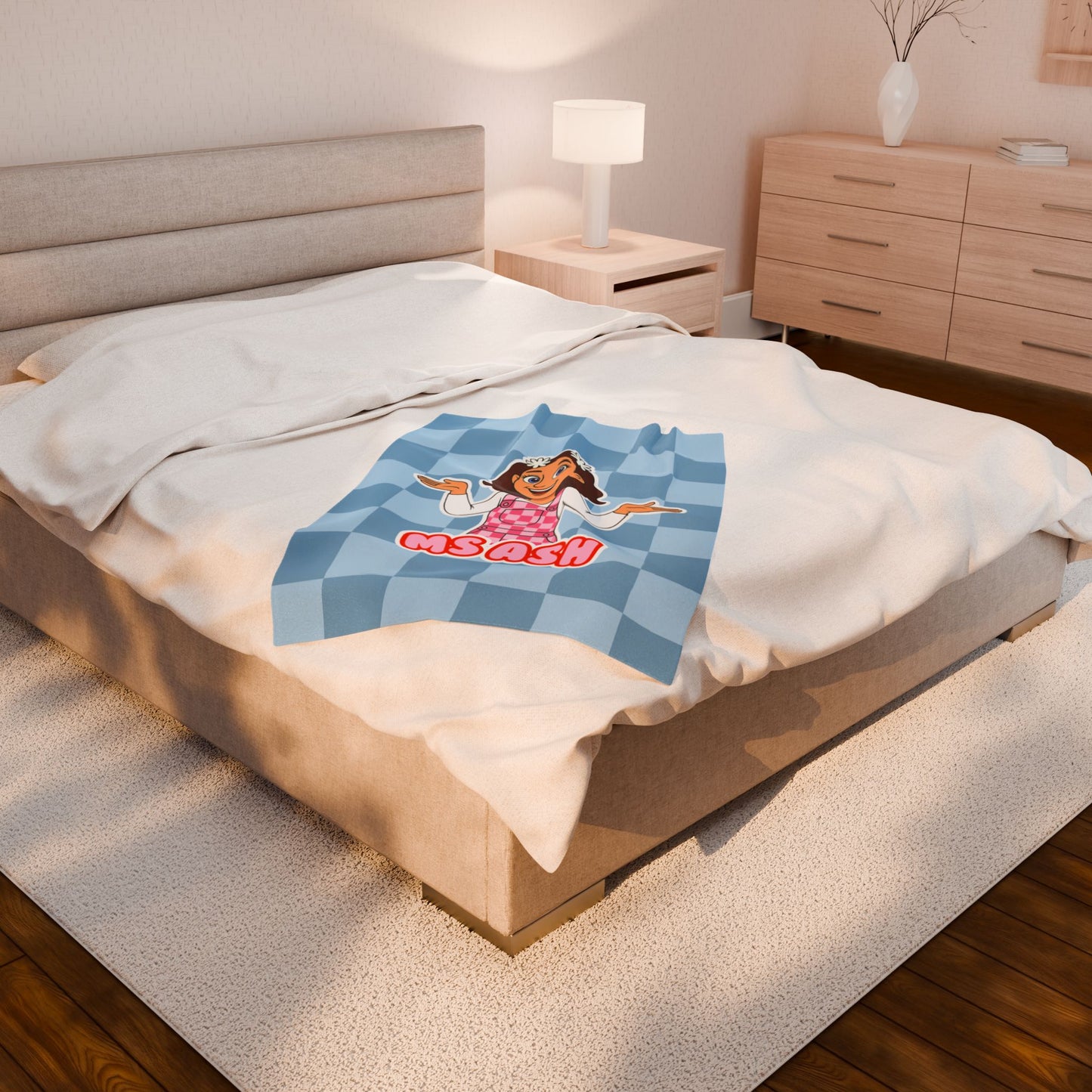 Ms Ash Plush Velveteen Blanket (Blue)