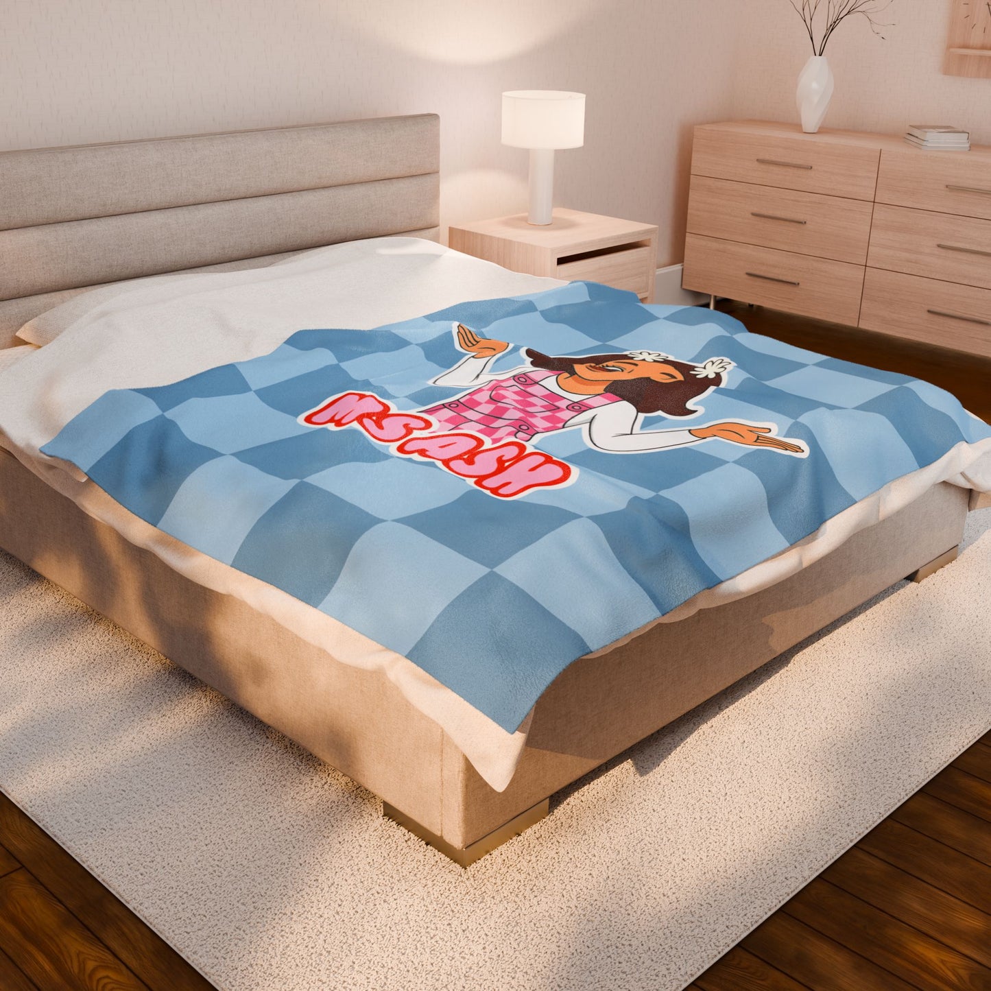 Ms Ash Plush Velveteen Blanket (Blue)